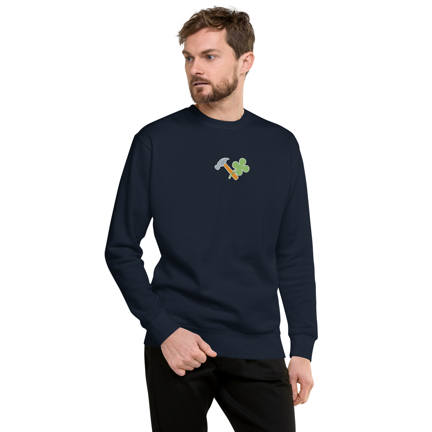 Essential Stylish Crewneck Premium Sweatshirt with embroidered "Lucky Worker" motif