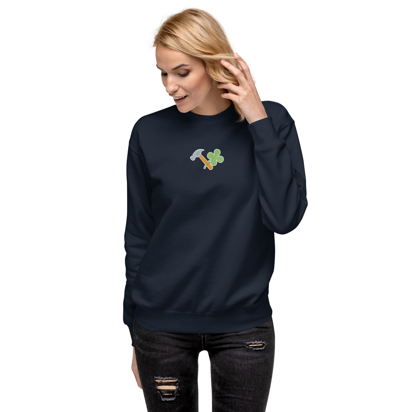 Essential Stylish Crewneck Premium Sweatshirt with embroidered "Lucky Worker" motif