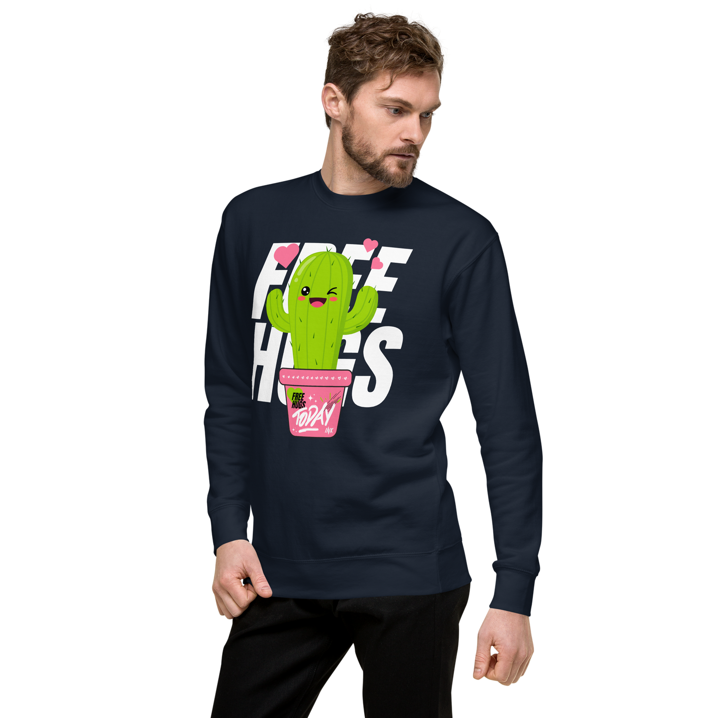 Essential Stylish Crewneck Premium Sweatshirt with "Free Hugs Today" design