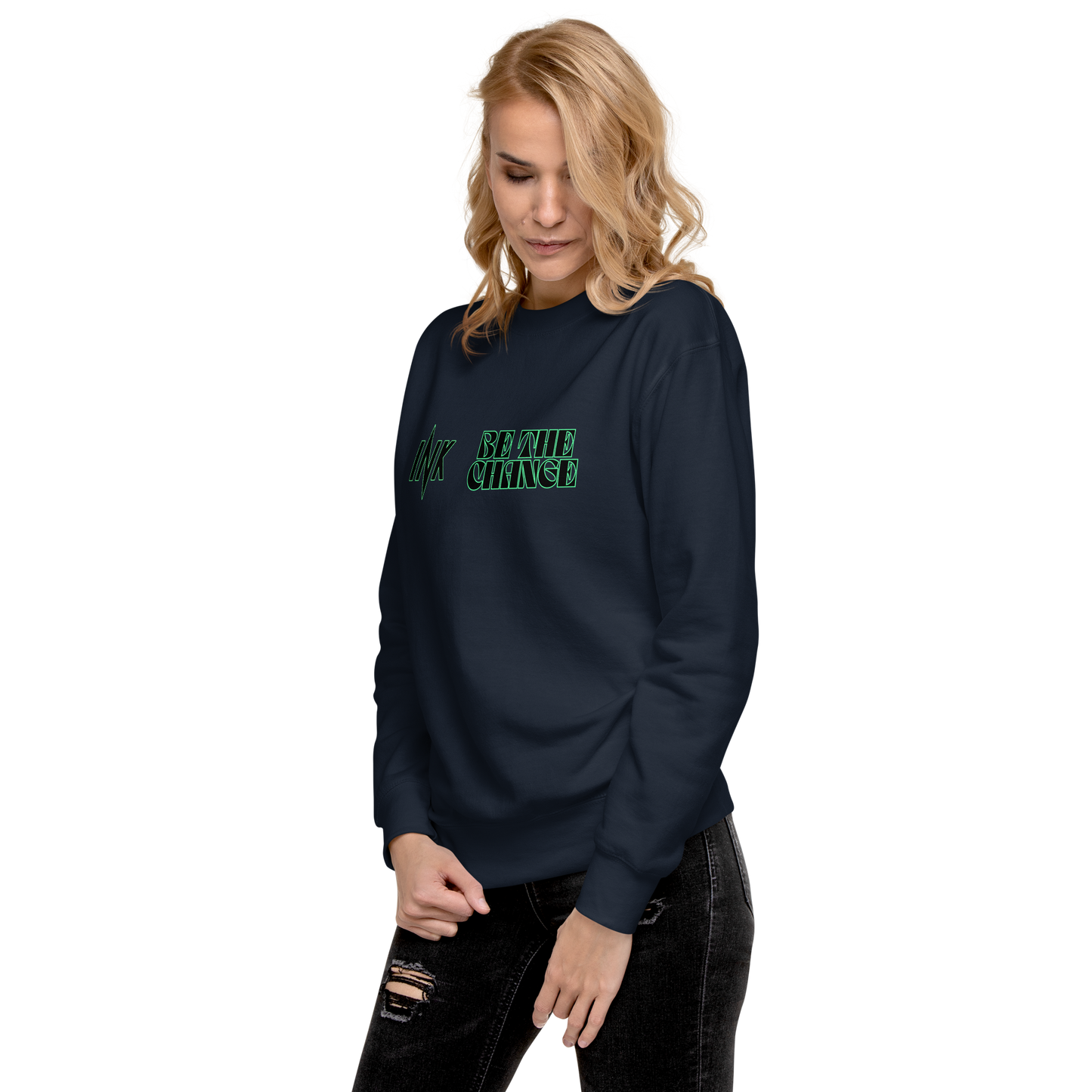 Essential Stylish Crewneck Premium Sweatshirt with "Be The Change" print