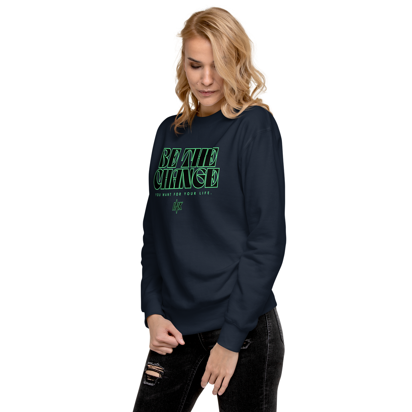 Essential Stylish Crewneck Premium Sweatshirt with "Be The Change" print