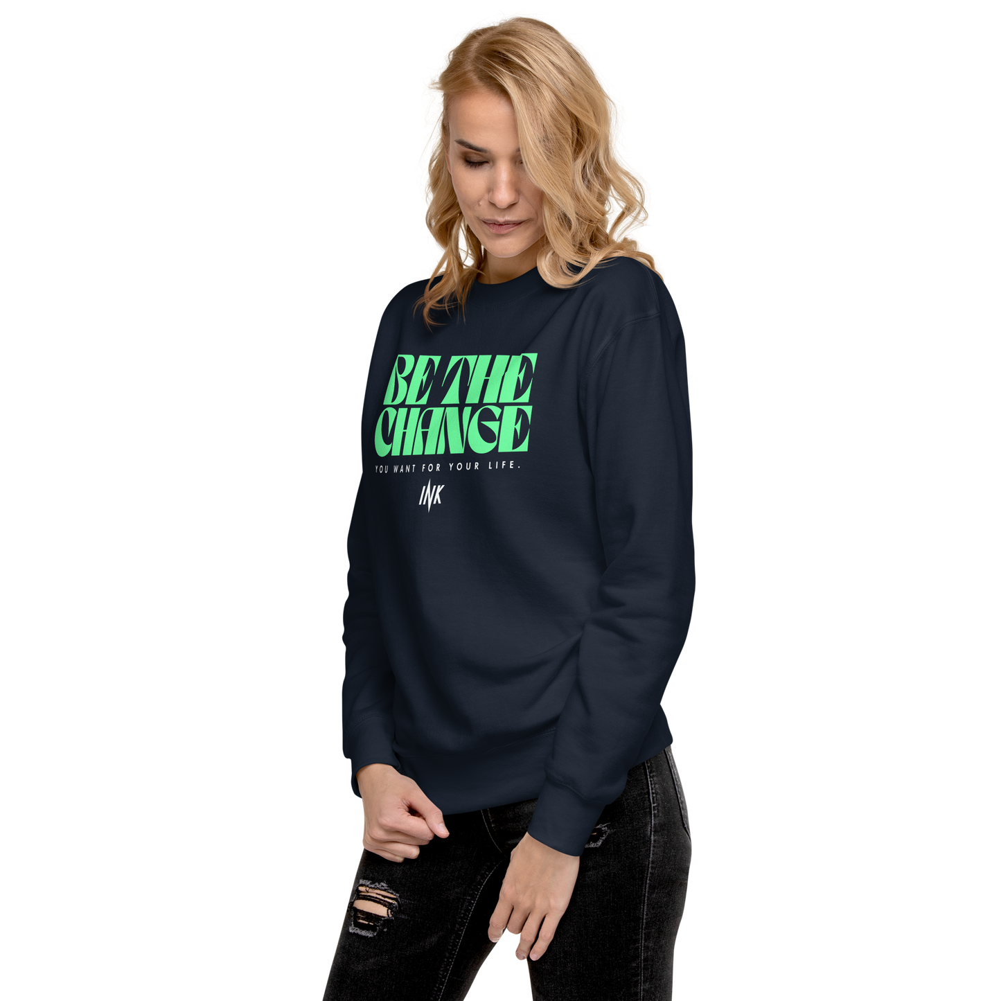 Essential Stylish Crewneck Premium Sweatshirt with "Be The Change" print