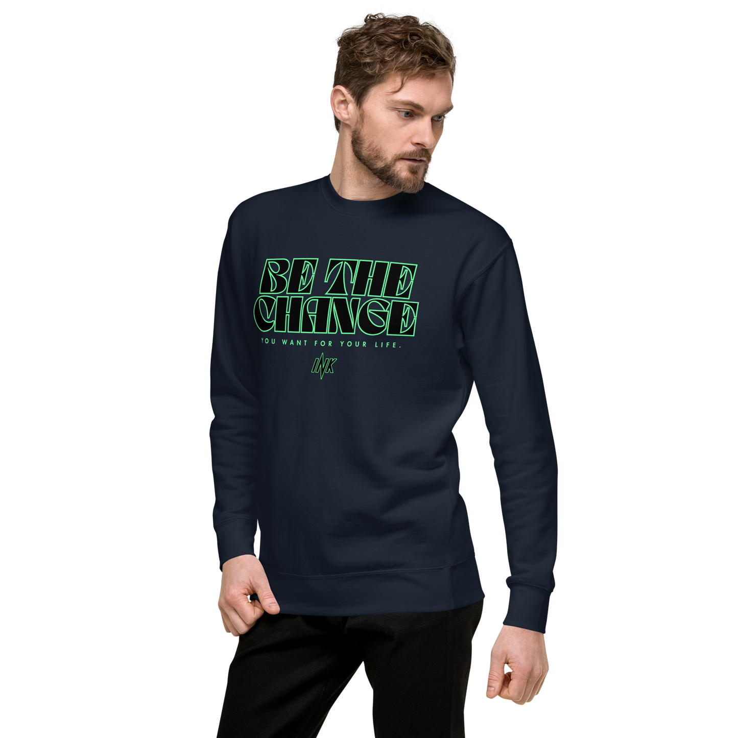 Essential Stylish Crewneck Premium Sweatshirt with "Be The Change" print