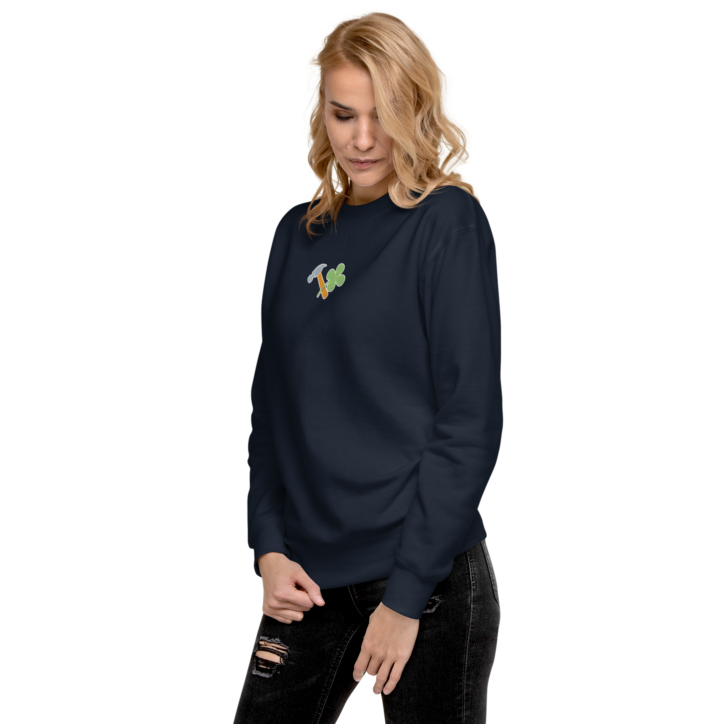 Essential Stylish Crewneck Premium Sweatshirt with embroidered "Lucky Worker" motif