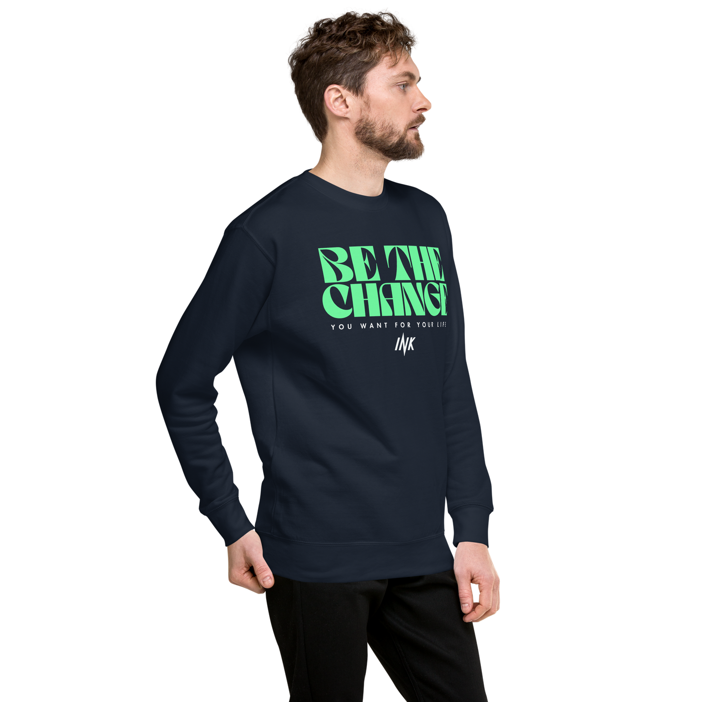 Essential Stylish Crewneck Premium Sweatshirt with "Be The Change" print