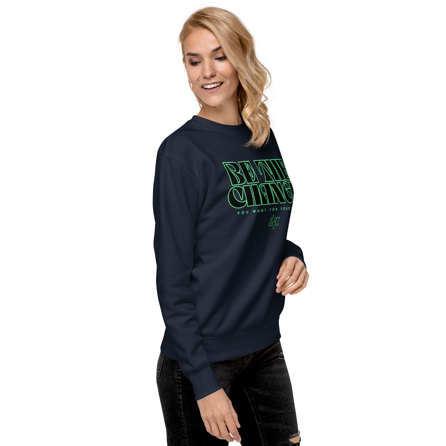 Essential Stylish Crewneck Premium Sweatshirt with "Be The Change" print