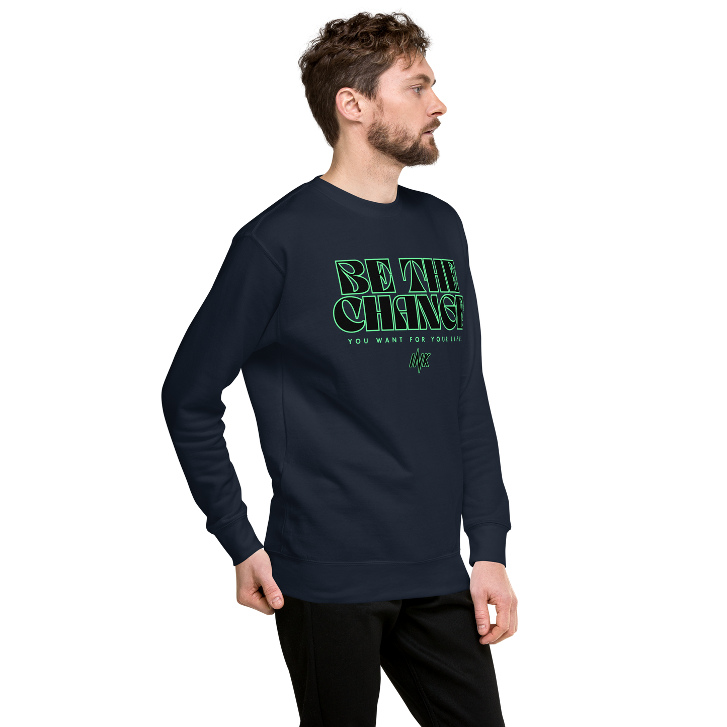 Essential Stylish Crewneck Premium Sweatshirt with "Be The Change" print