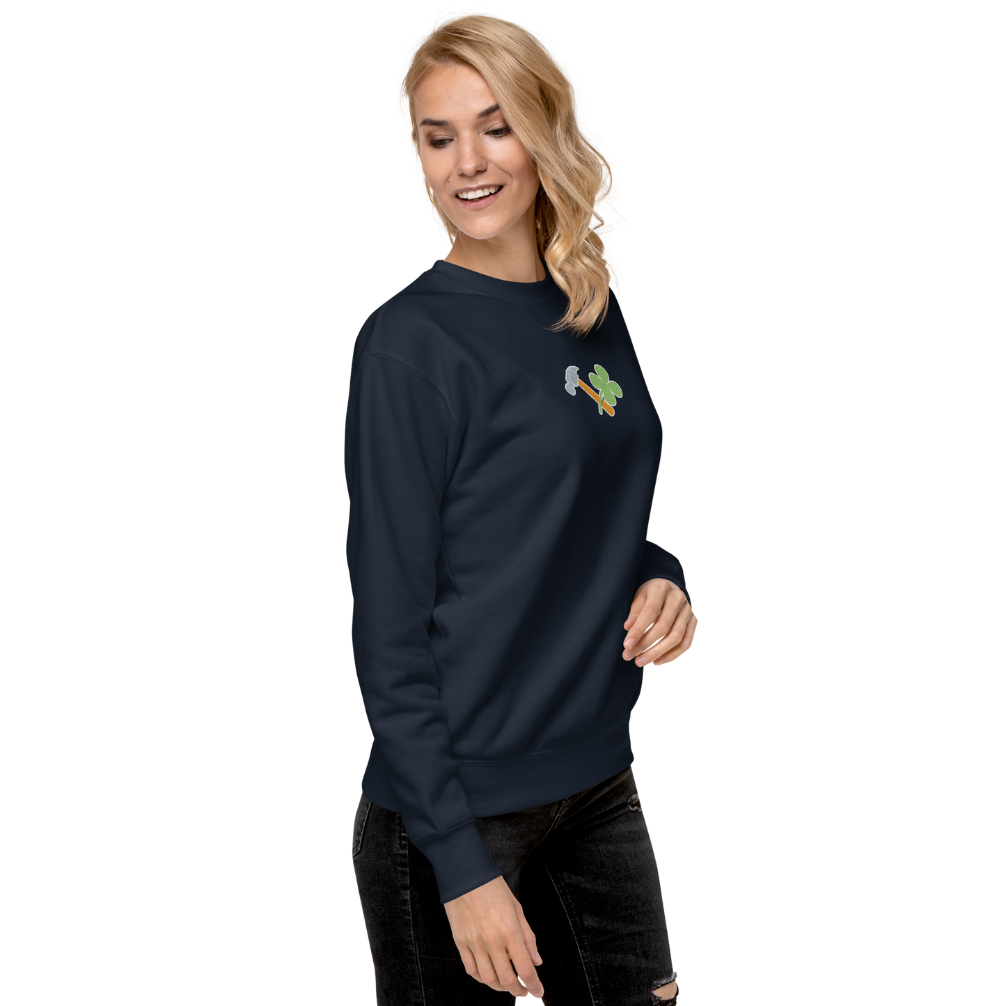 Essential Stylish Crewneck Premium Sweatshirt with embroidered "Lucky Worker" motif