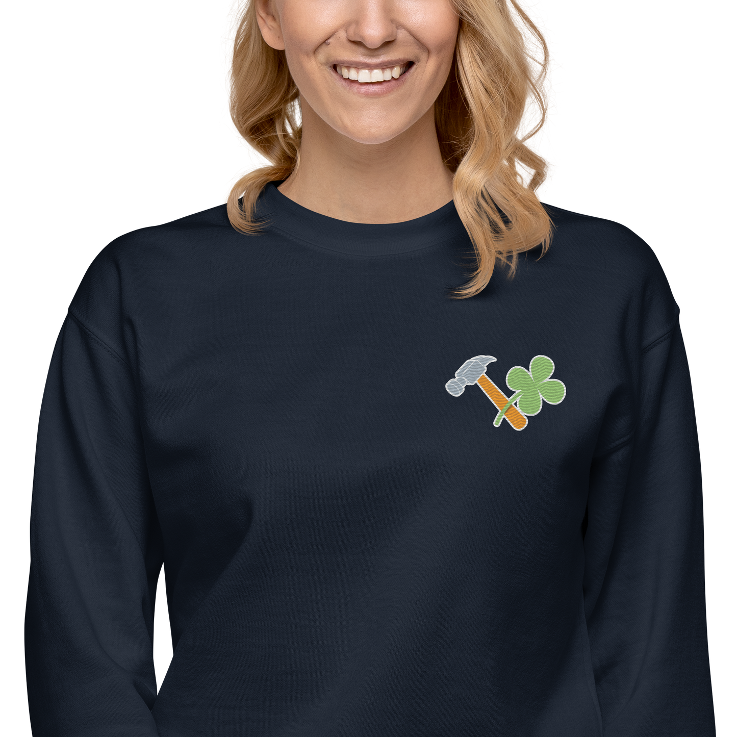 Essential Stylish Crewneck Premium Sweatshirt with embroidered "Lucky Worker" motif