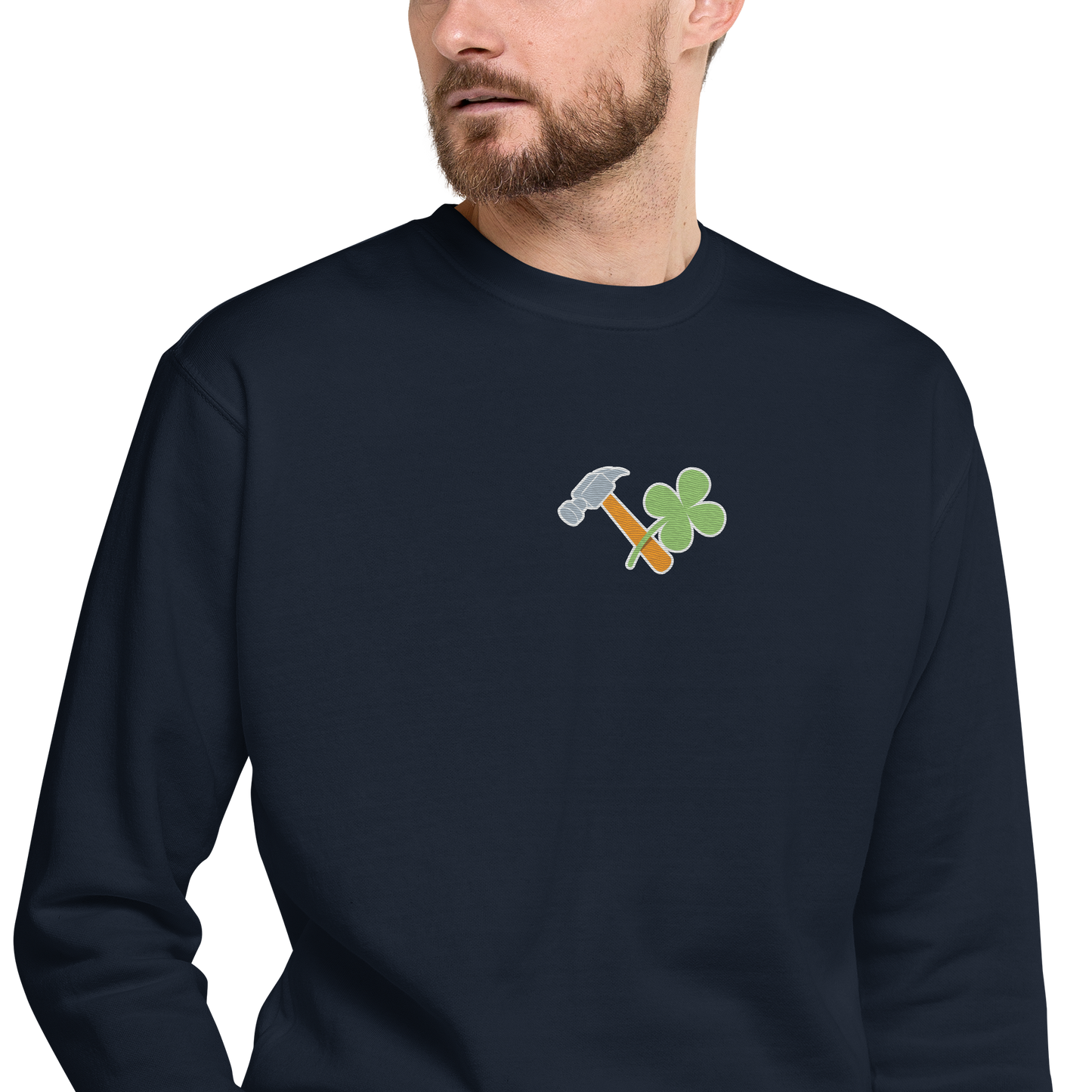 Essential Stylish Crewneck Premium Sweatshirt with embroidered "Lucky Worker" motif