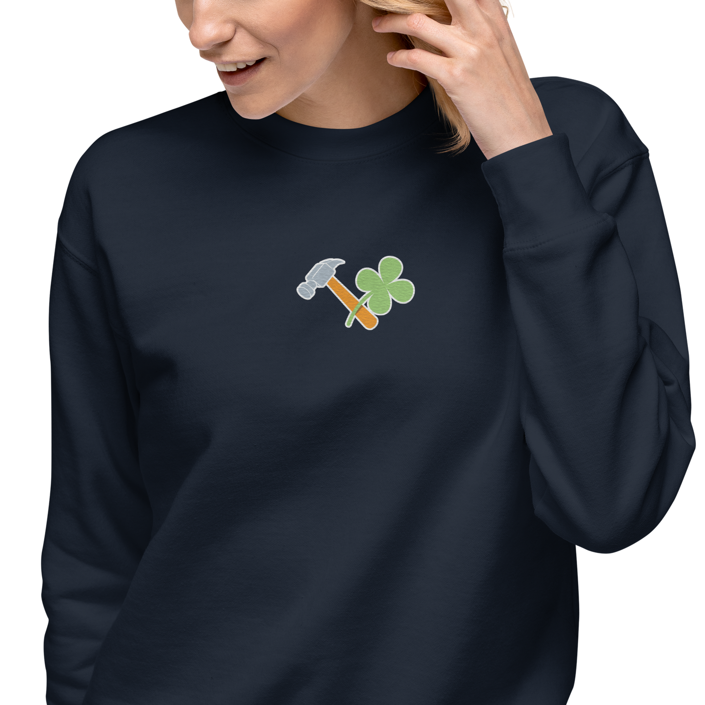 Essential Stylish Crewneck Premium Sweatshirt with embroidered "Lucky Worker" motif