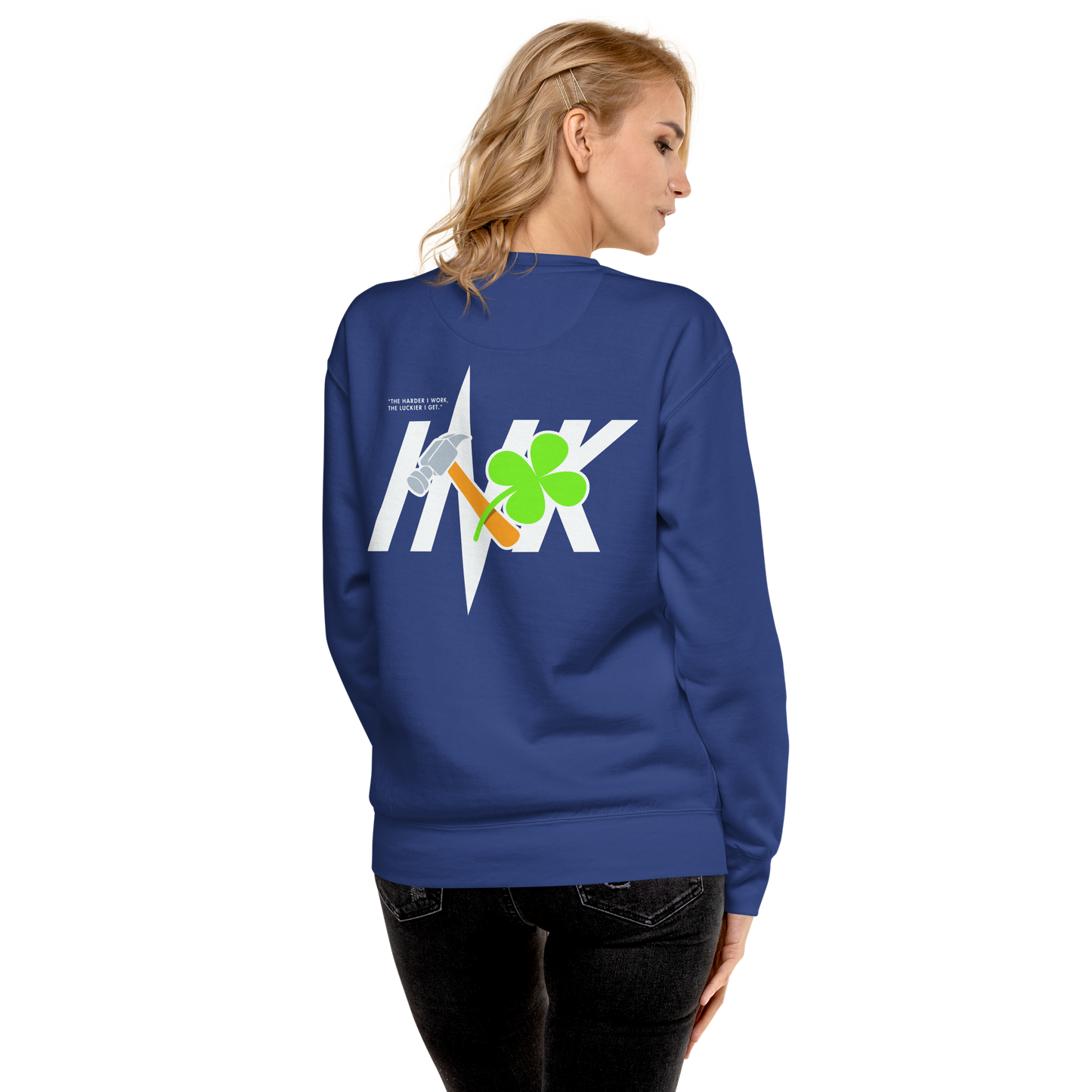 Essential Stylish Crewneck Premium Sweatshirt with embroidered "Lucky Worker" motif