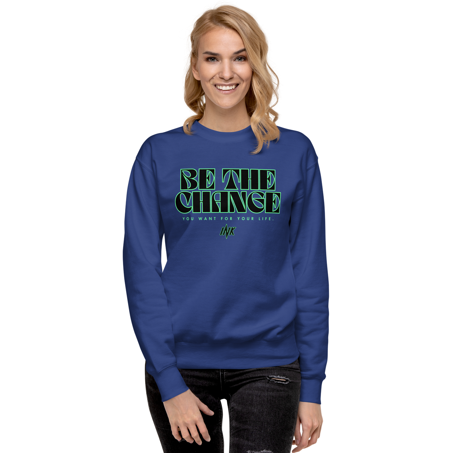 Essential Stylish Crewneck Premium Sweatshirt with "Be The Change" print