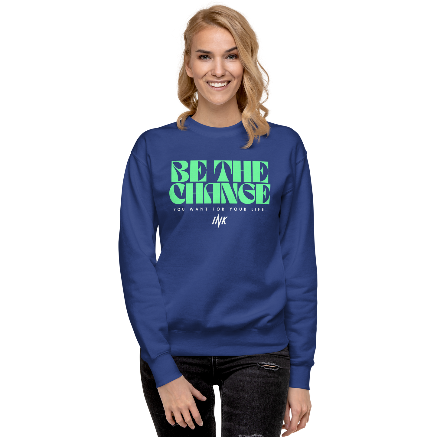 Essential Stylish Crewneck Premium Sweatshirt with "Be The Change" print