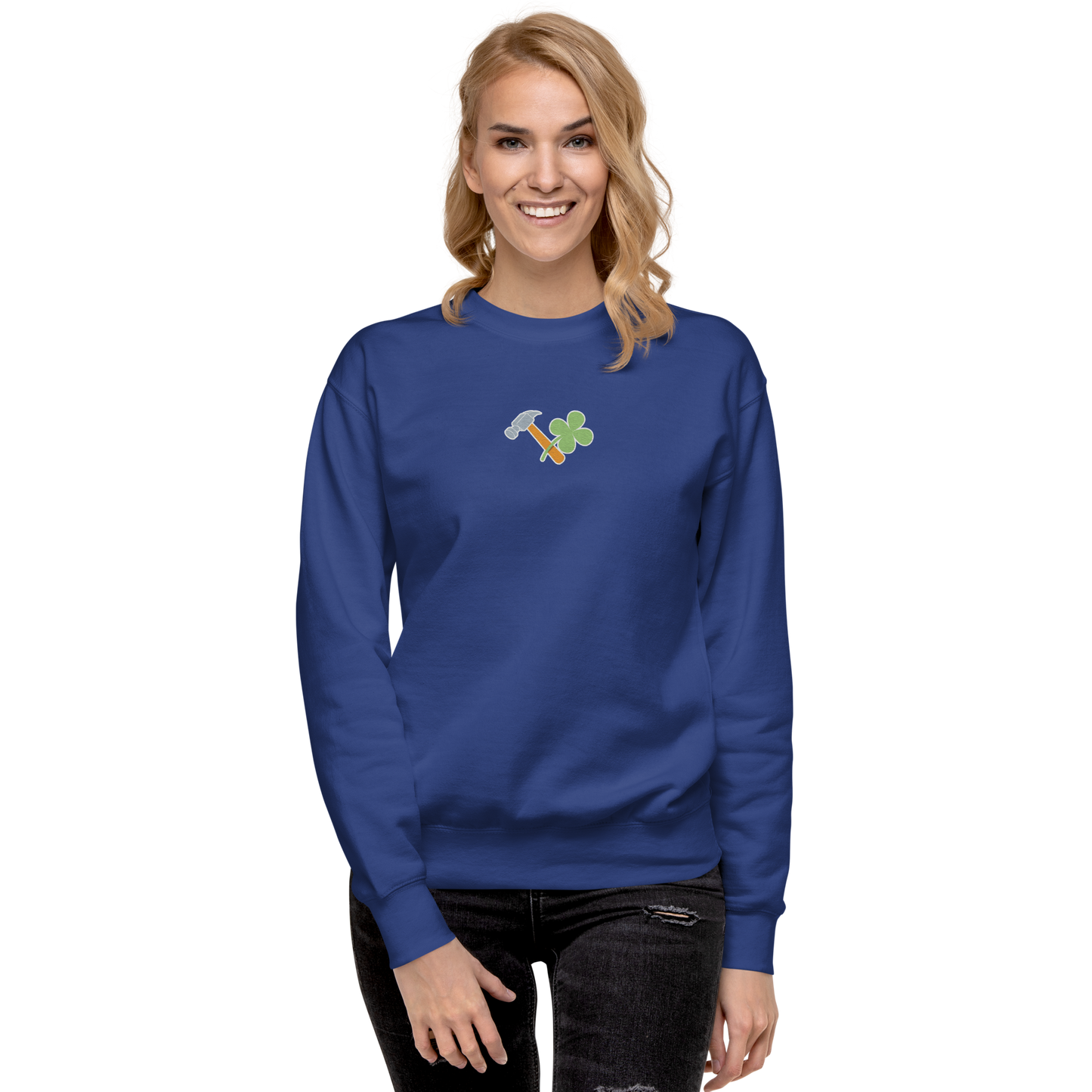 Essential Stylish Crewneck Premium Sweatshirt with embroidered "Lucky Worker" motif