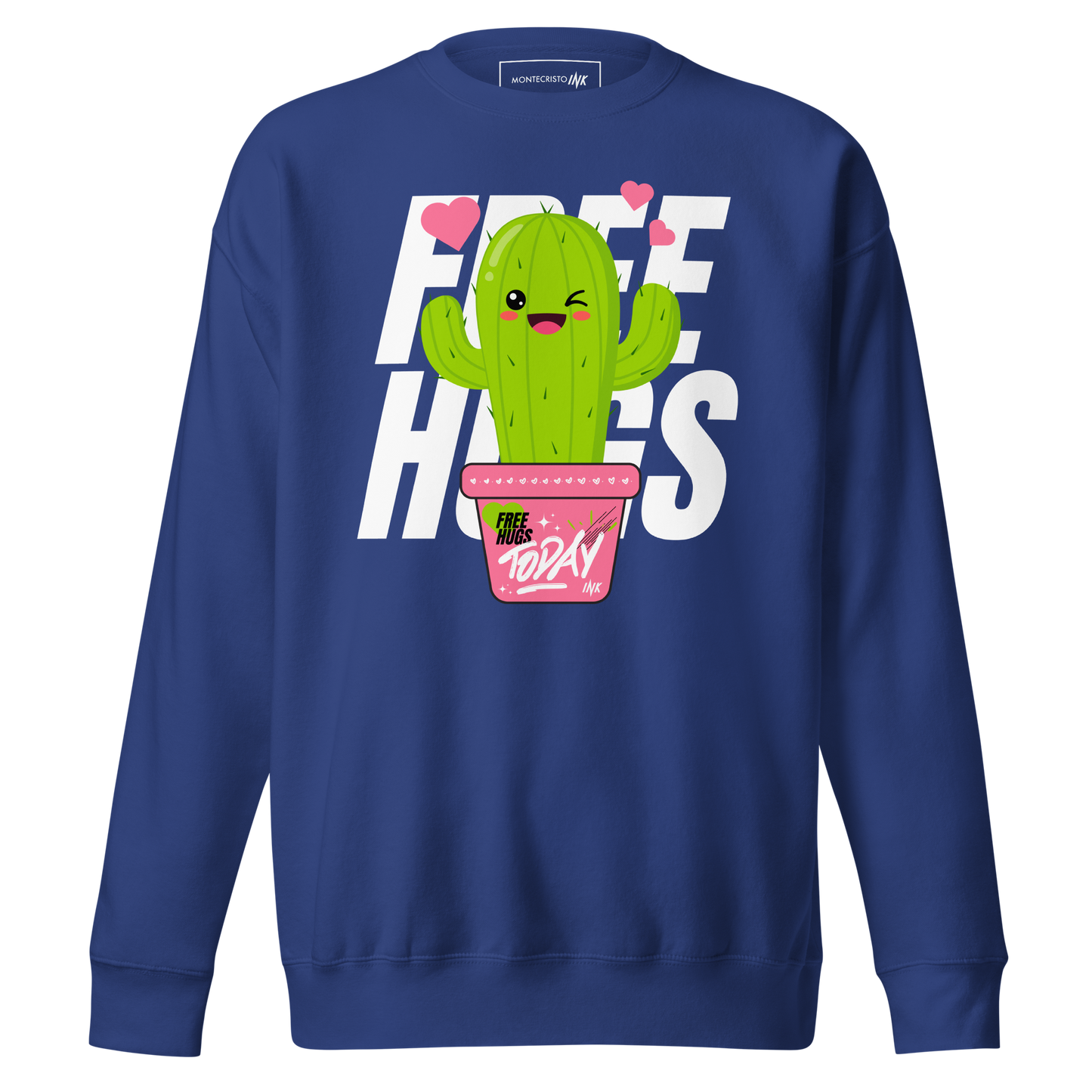 Essential Stylish Crewneck Premium Sweatshirt with "Free Hugs Today" design