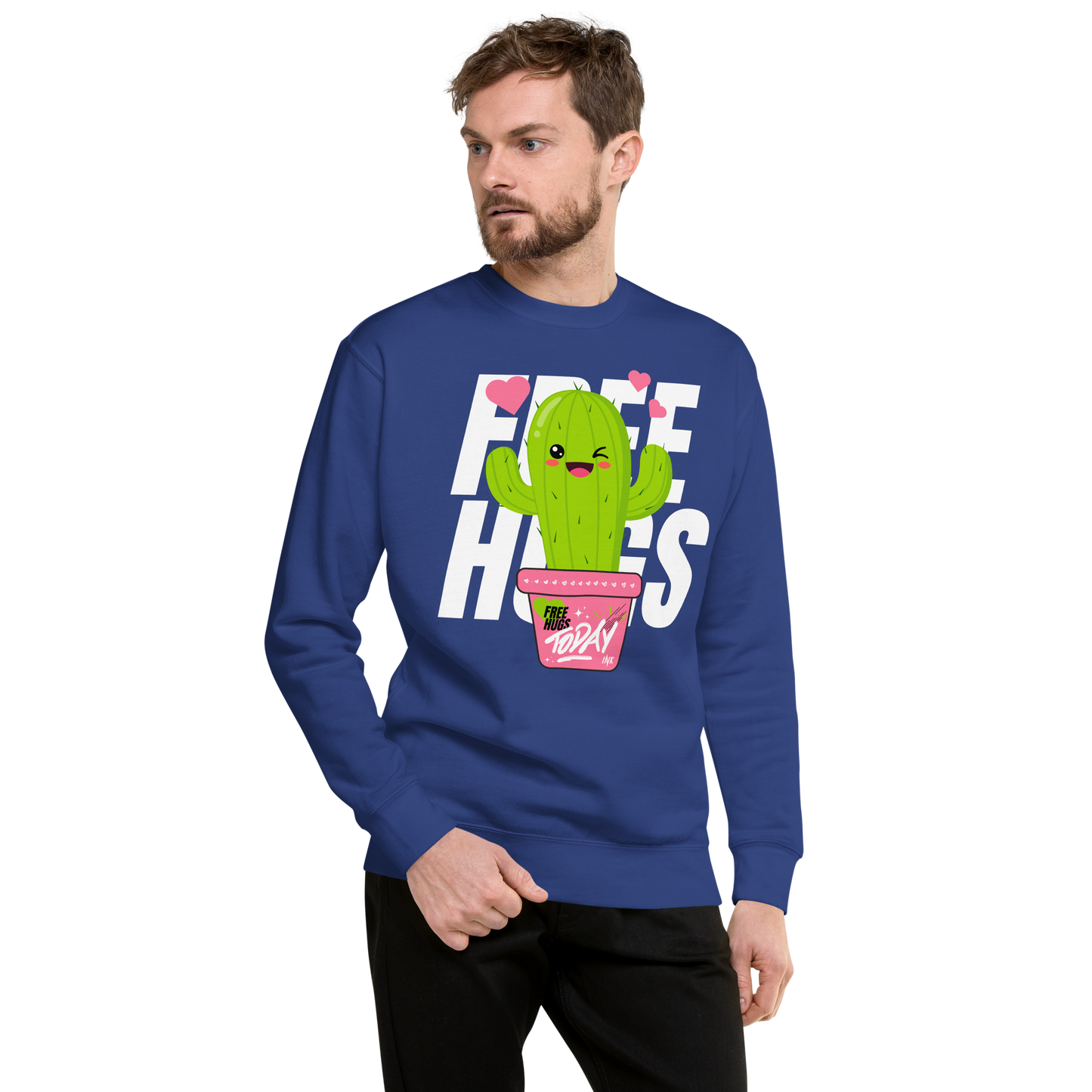 Essential Stylish Crewneck Premium Sweatshirt with "Free Hugs Today" design