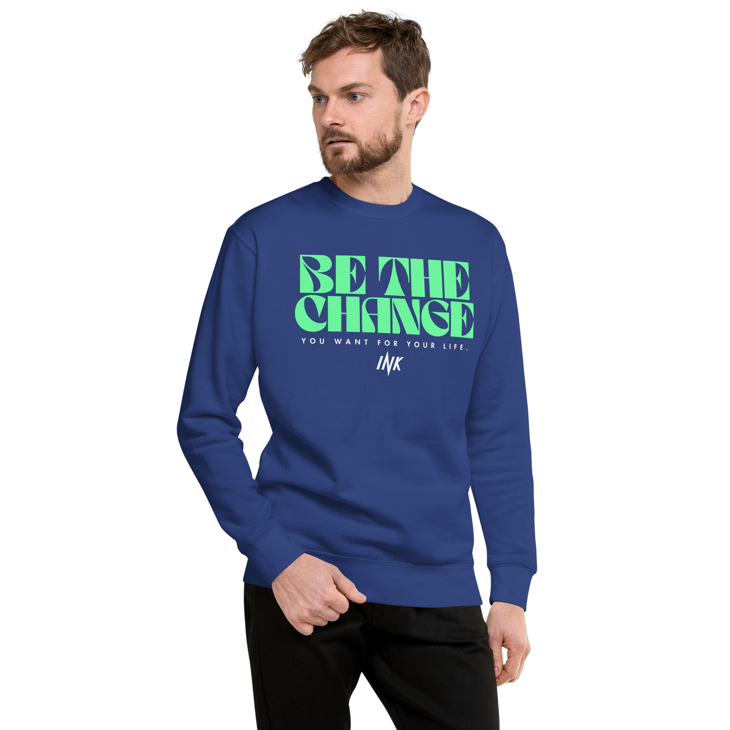 Essential Stylish Crewneck Premium Sweatshirt with "Be The Change" print