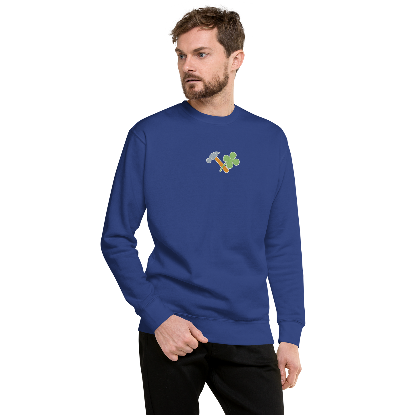 Essential Stylish Crewneck Premium Sweatshirt with embroidered "Lucky Worker" motif