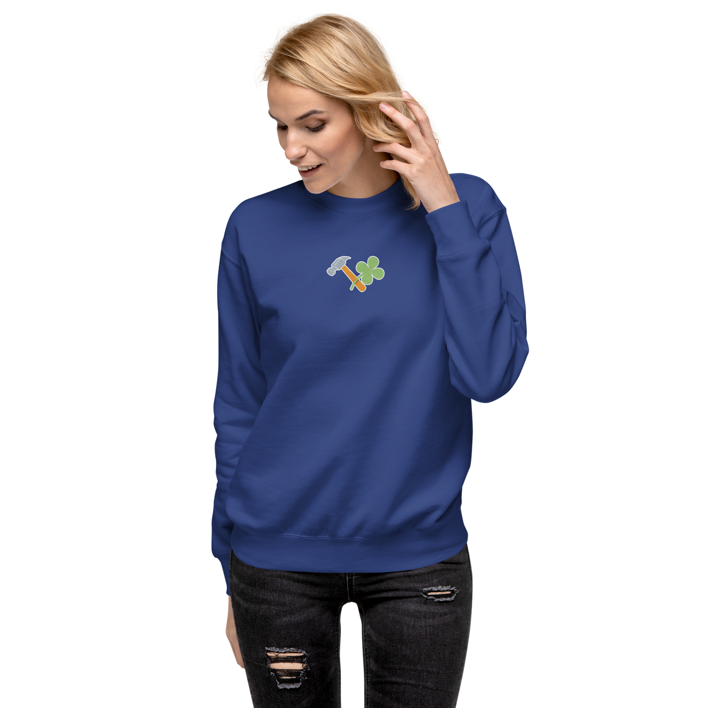 Essential Stylish Crewneck Premium Sweatshirt with embroidered "Lucky Worker" motif