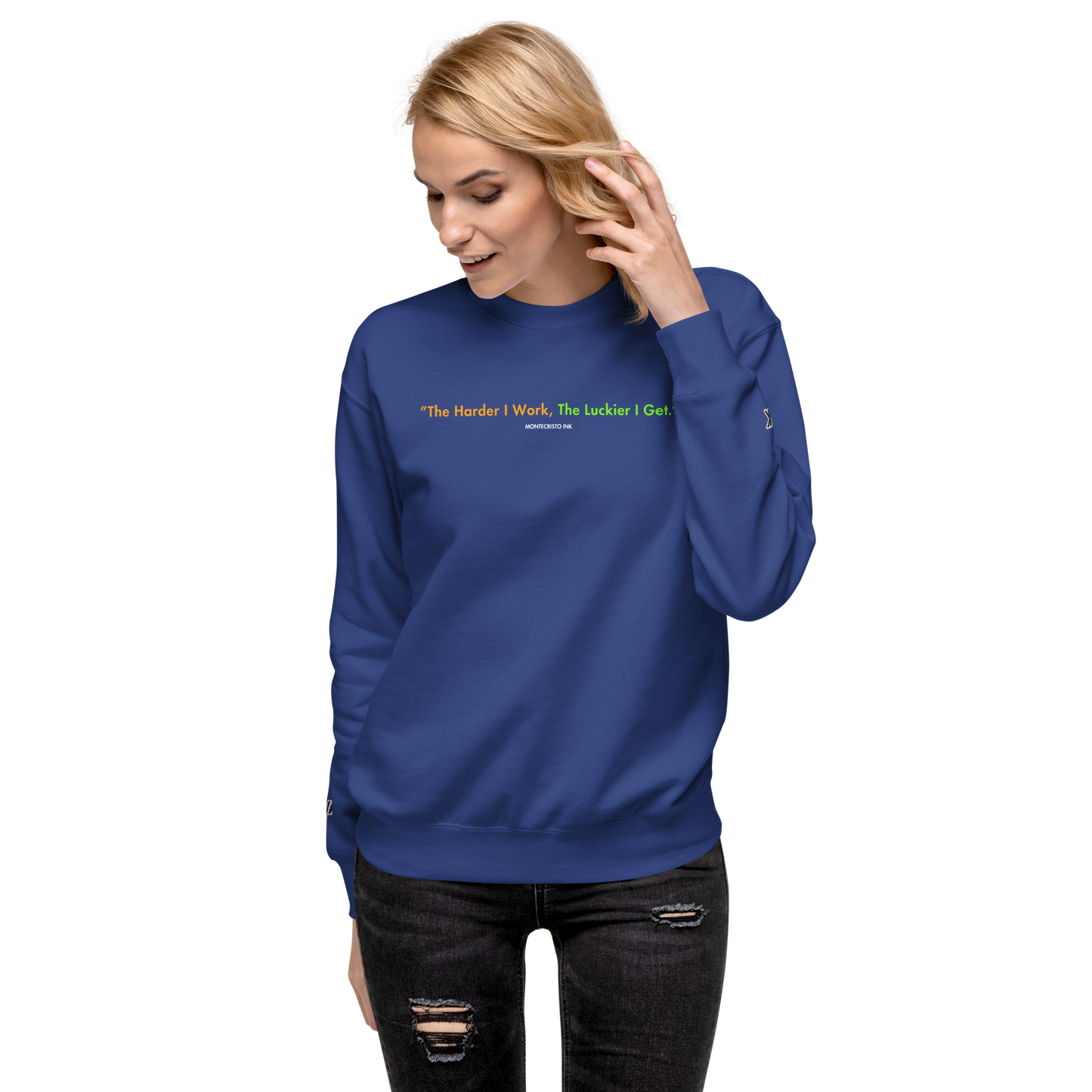 Essential Stylish Crewneck Premium Sweatshirt with "Lucky Worker" motif