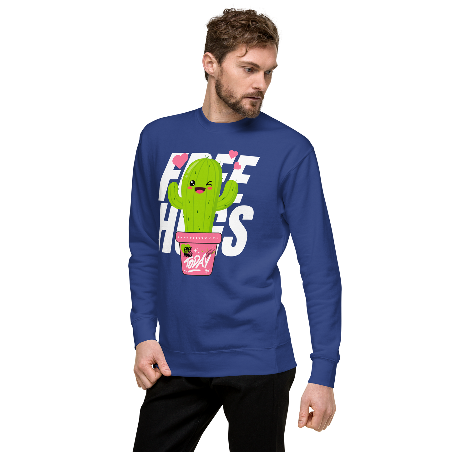 Essential Stylish Crewneck Premium Sweatshirt with "Free Hugs Today" design