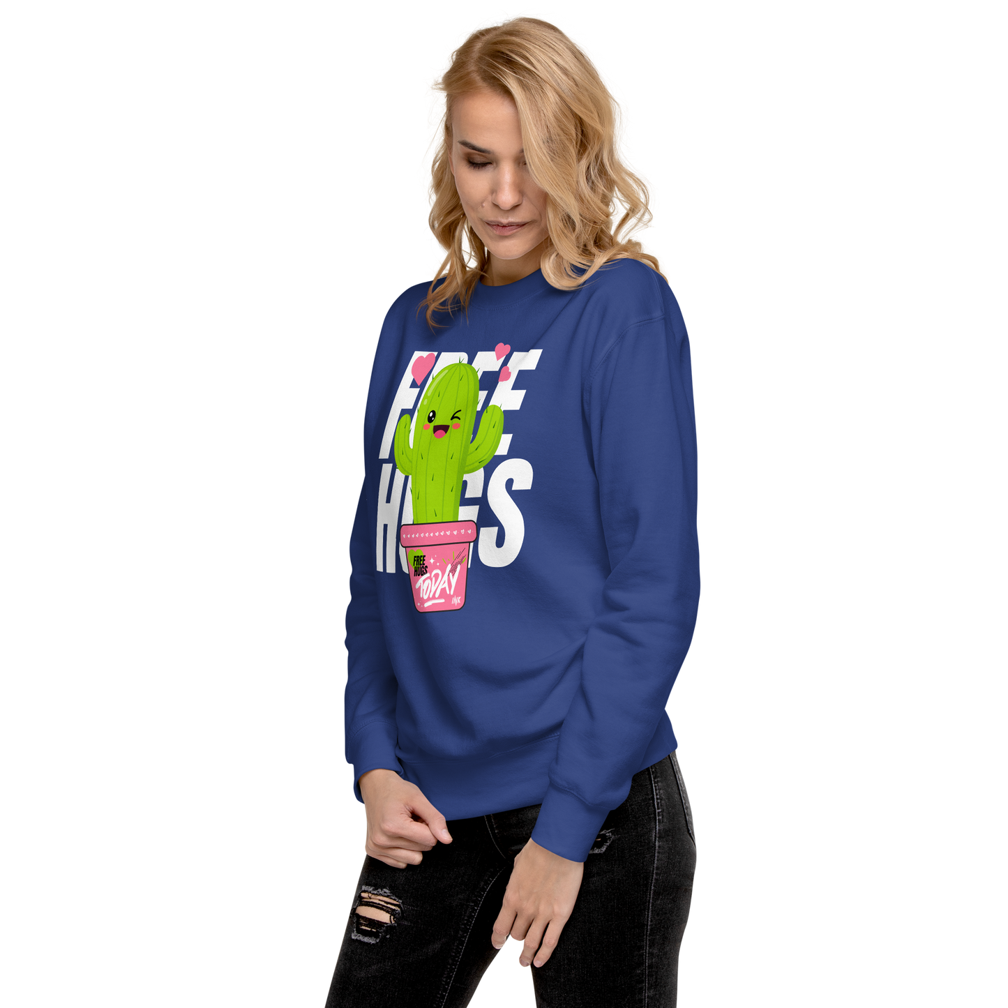 Essential Stylish Crewneck Premium Sweatshirt with "Free Hugs Today" design