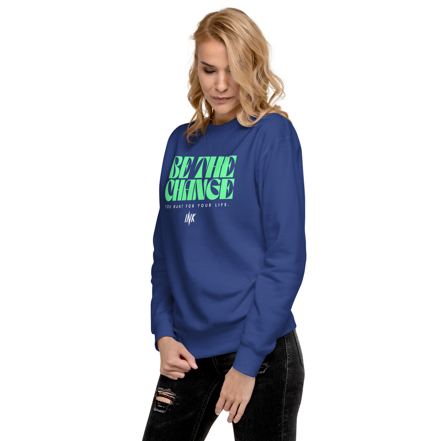 Essential Stylish Crewneck Premium Sweatshirt with "Be The Change" print