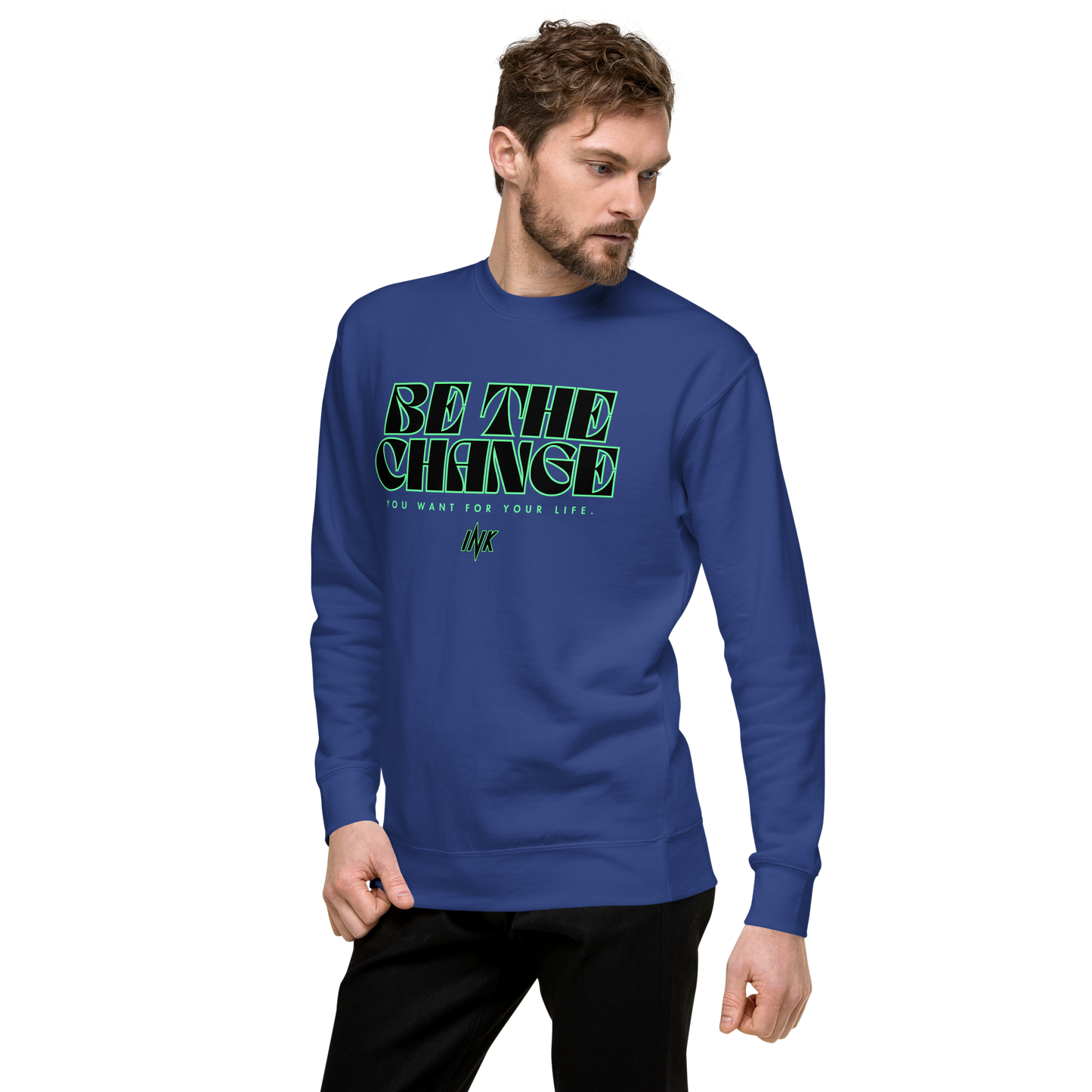 Essential Stylish Crewneck Premium Sweatshirt with "Be The Change" print