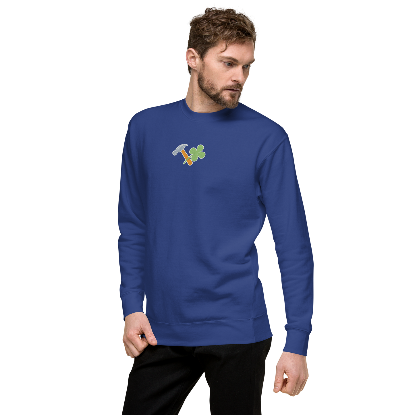 Essential Stylish Crewneck Premium Sweatshirt with embroidered "Lucky Worker" motif