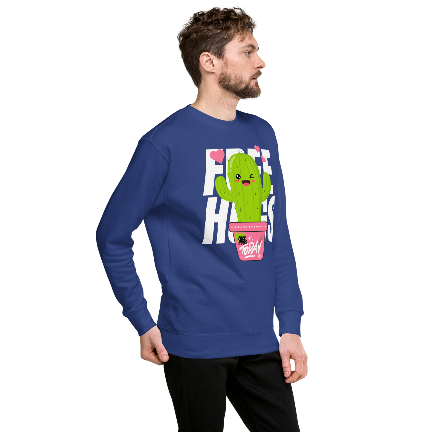 Essential Stylish Crewneck Premium Sweatshirt with "Free Hugs Today" design