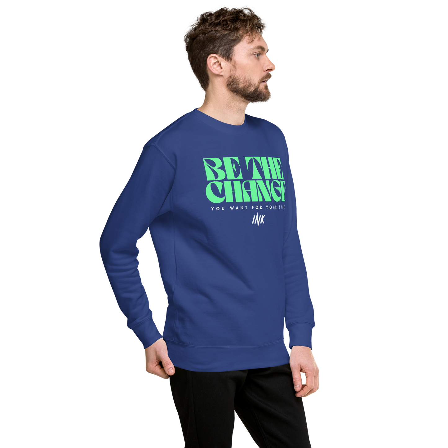 Essential Stylish Crewneck Premium Sweatshirt with "Be The Change" print