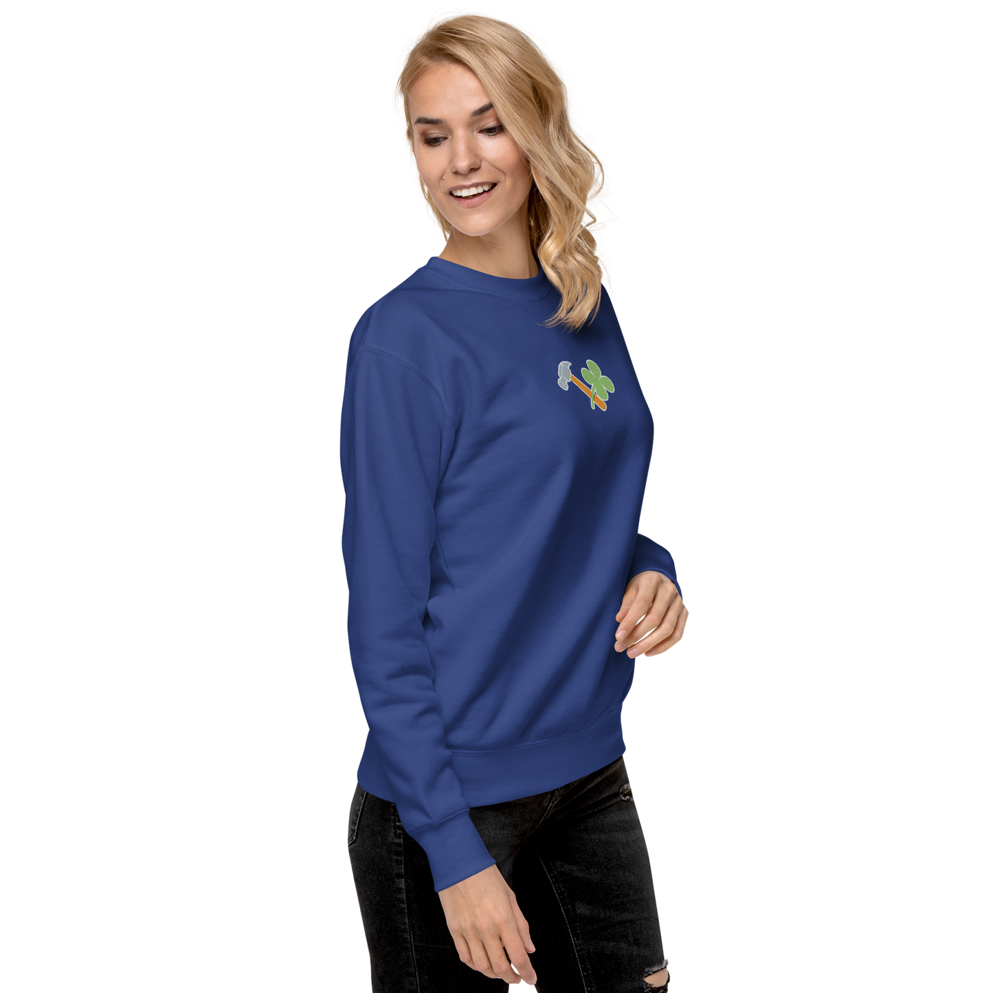 Essential Stylish Crewneck Premium Sweatshirt with embroidered "Lucky Worker" motif