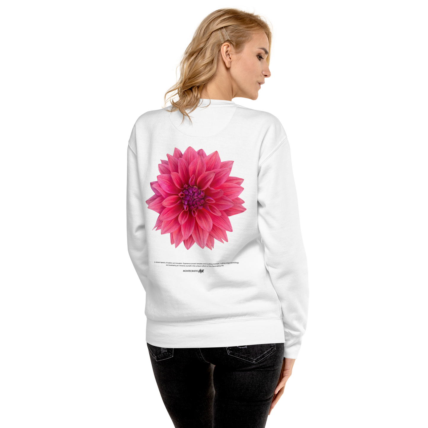 Essential Stylish Crewneck Premium Sweatshirt with “Tokyo - Pink Dahlia” motif