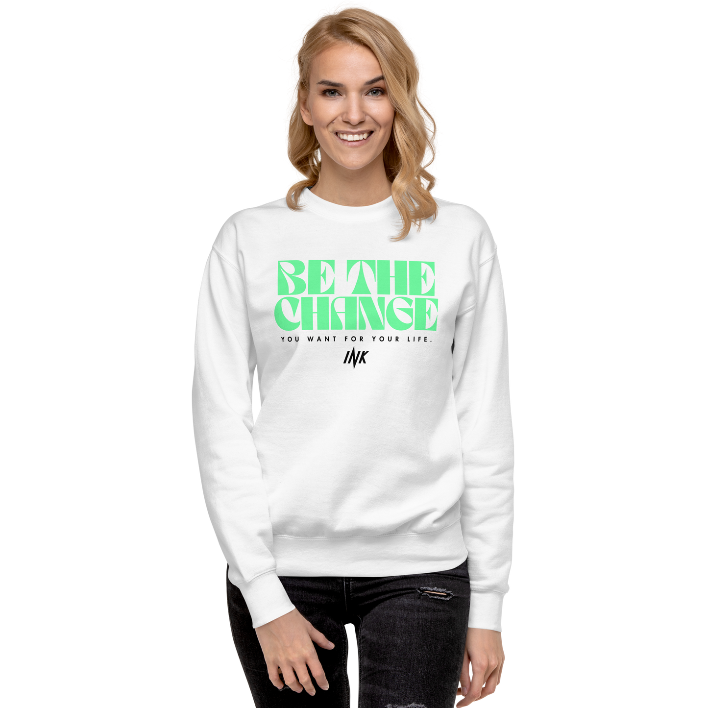 Essential Stylish Crewneck Premium Sweatshirt with "Be The Change" print