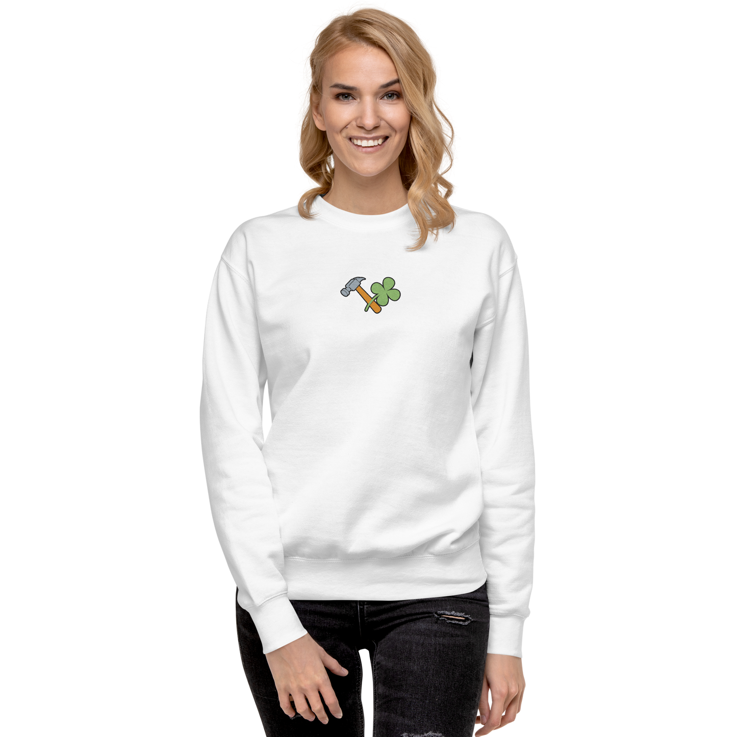 Essential Stylish Crewneck Premium Sweatshirt with embroidered "Lucky Worker" motif