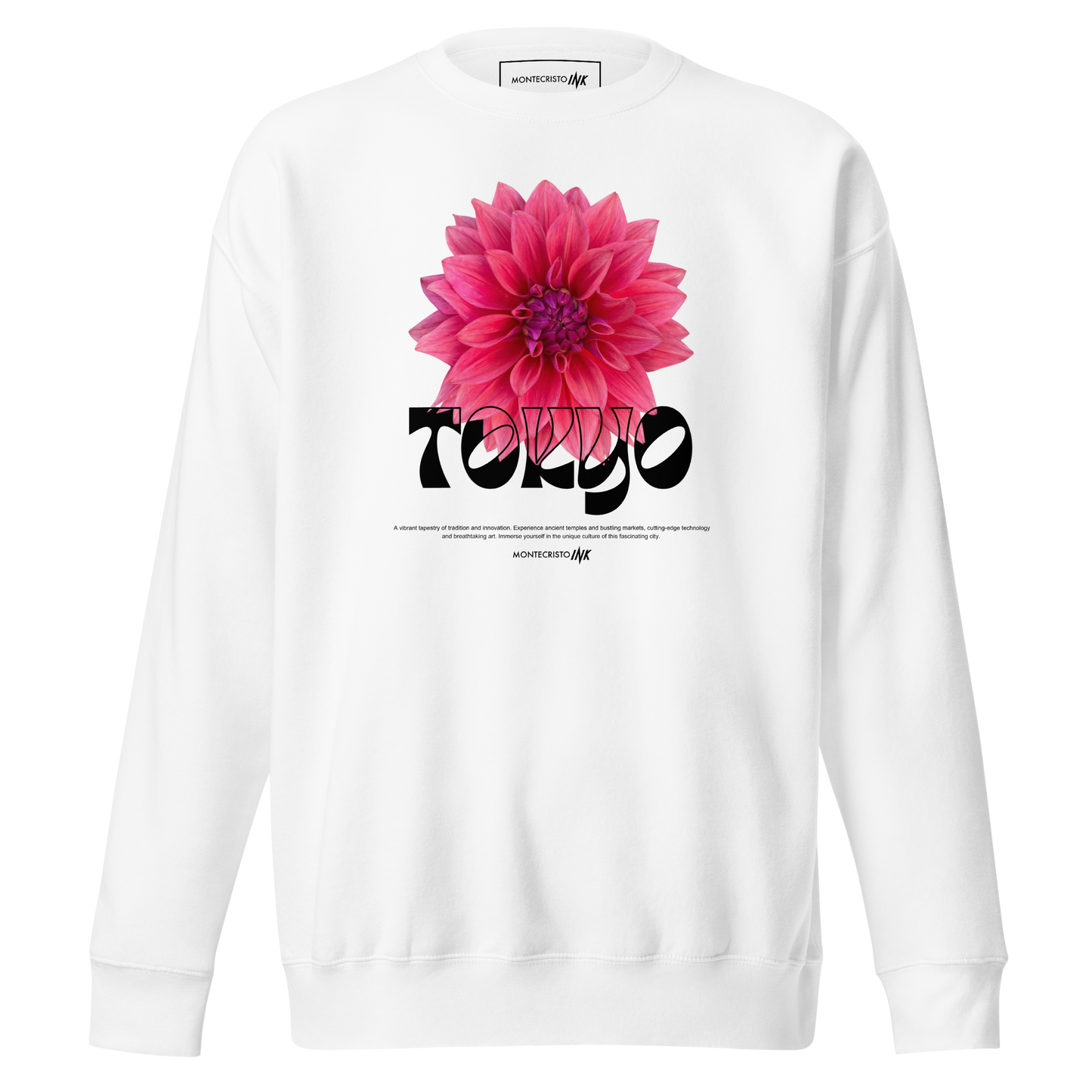 Essential Stylish Crewneck Premium Sweatshirt with “Tokyo - Pink Dahlia” motif