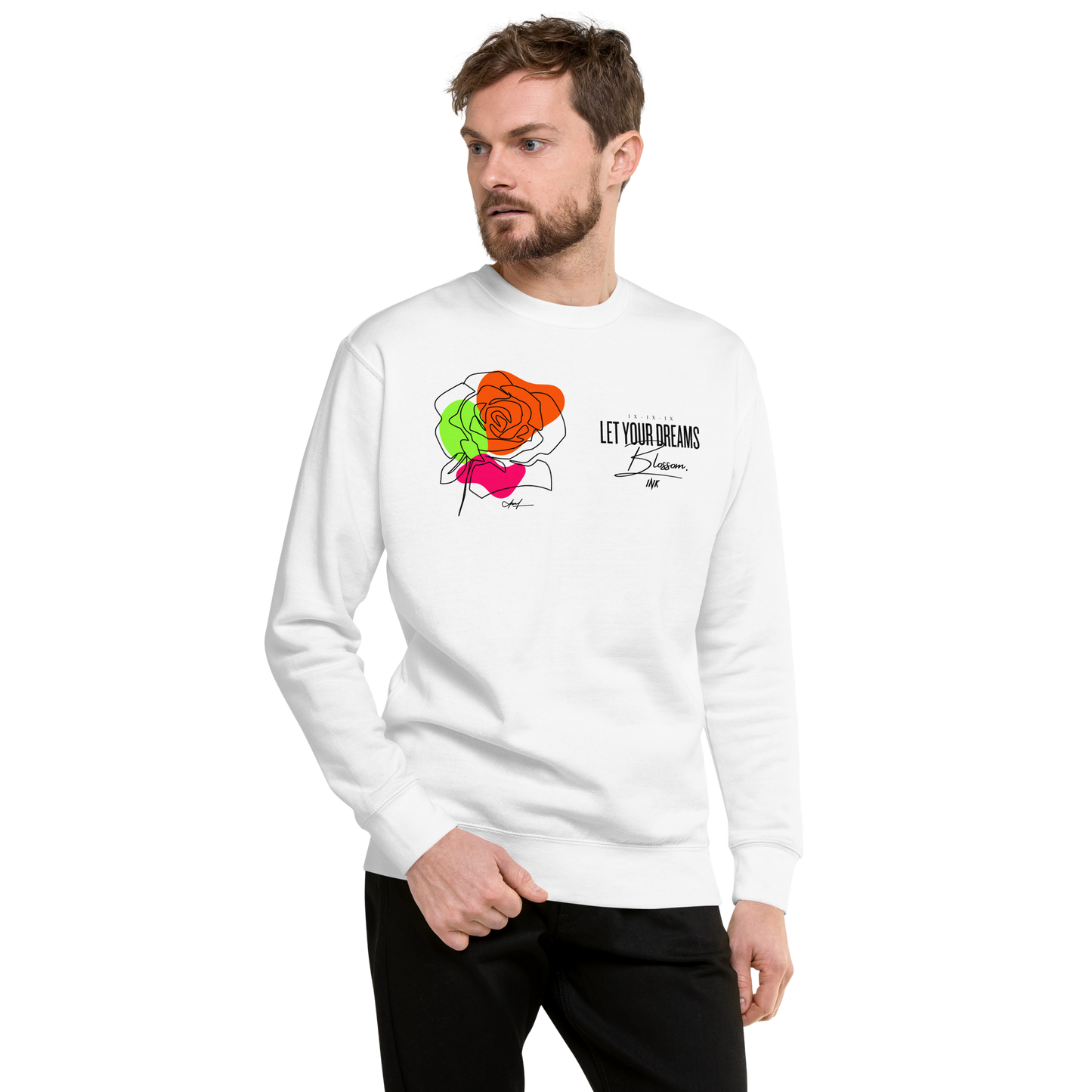 Essential Stylish Crewneck Premium Sweatshirt with "Let Your Dreams Blossom" design