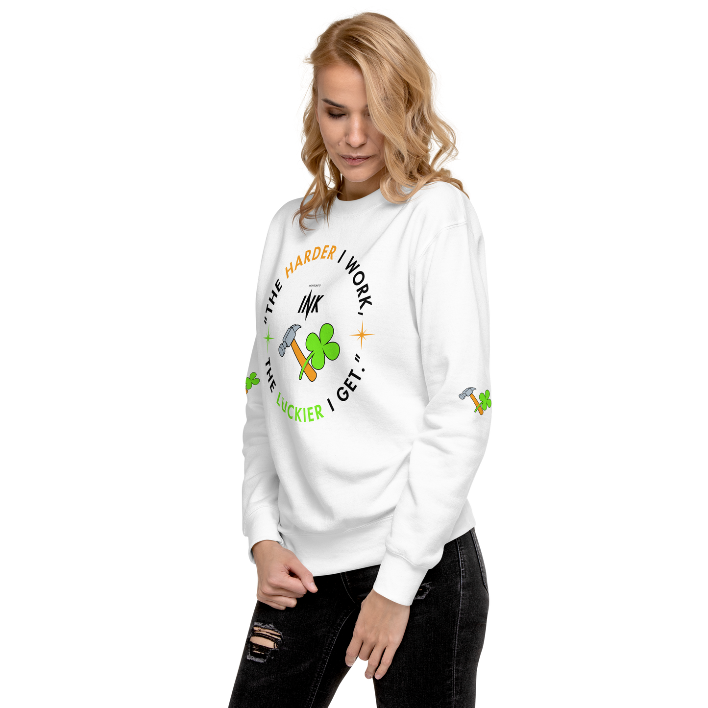 Essential Stylish Crewneck Premium Sweatshirt with "Lucky Worker" motif