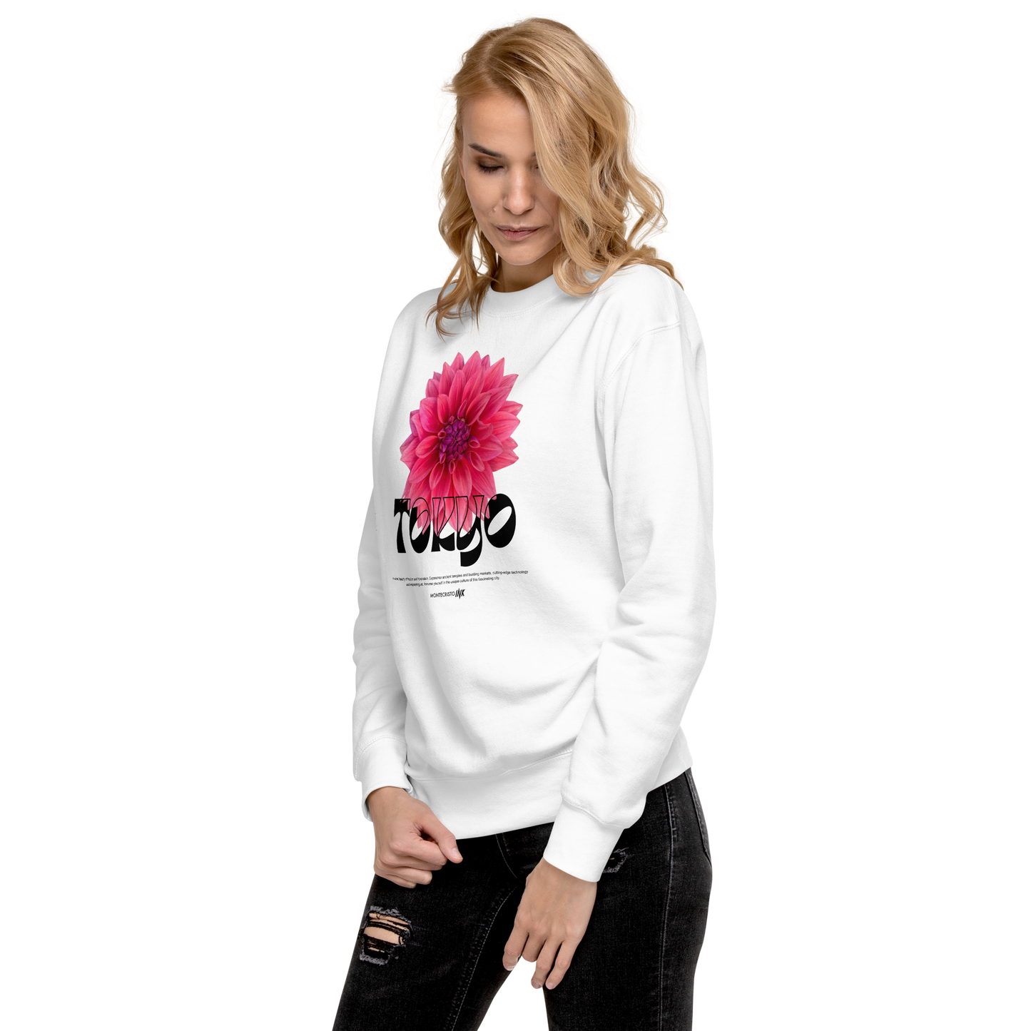 Essential Stylish Crewneck Premium Sweatshirt with “Tokyo - Pink Dahlia” motif