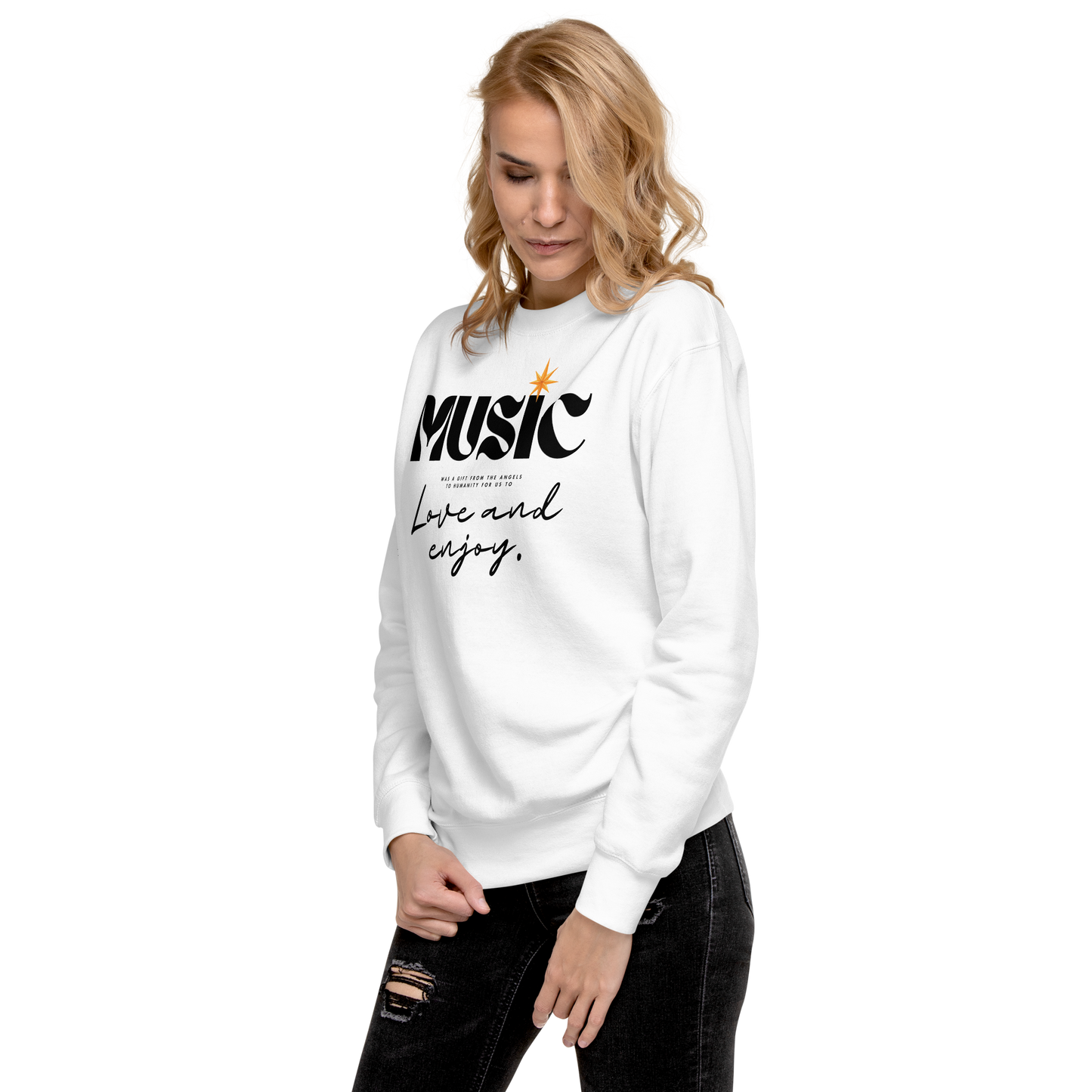 Essential Stylish Crewneck Premium Sweatshirt with "Music" motif