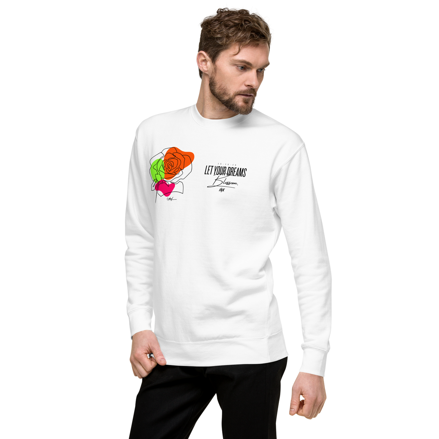 Essential Stylish Crewneck Premium Sweatshirt with "Let Your Dreams Blossom" design