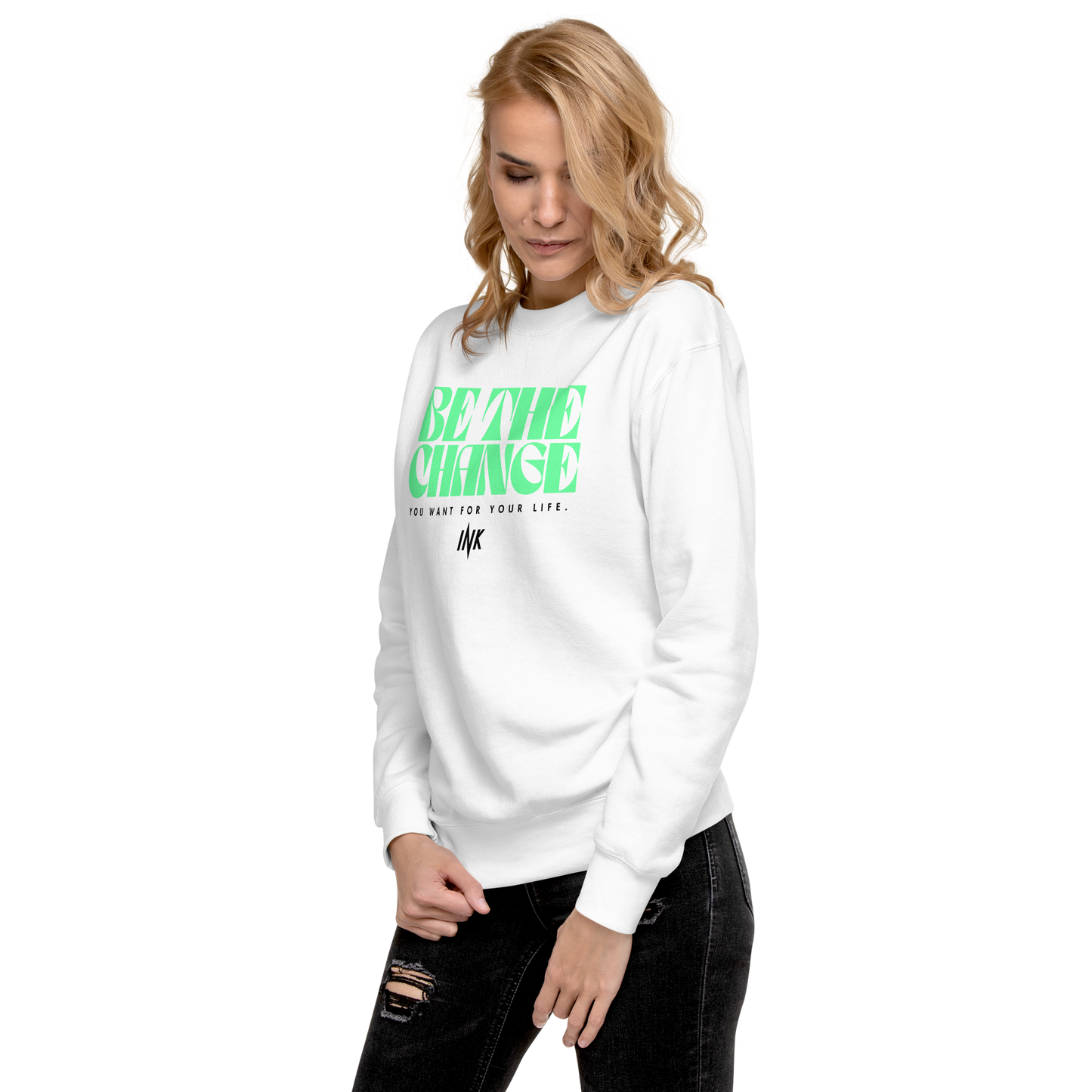 Essential Stylish Crewneck Premium Sweatshirt with "Be The Change" print