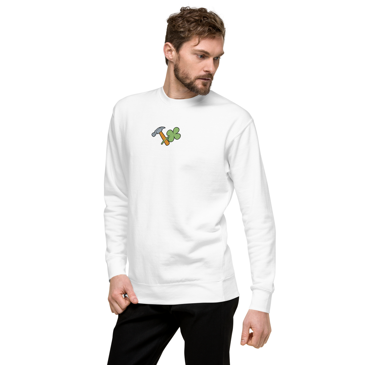 Essential Stylish Crewneck Premium Sweatshirt with embroidered "Lucky Worker" motif