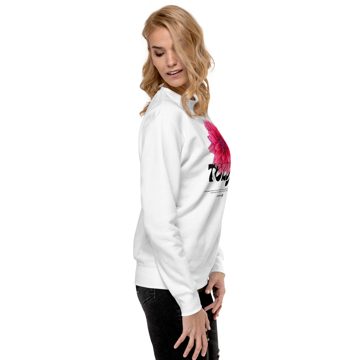 Essential Stylish Crewneck Premium Sweatshirt with “Tokyo - Pink Dahlia” motif