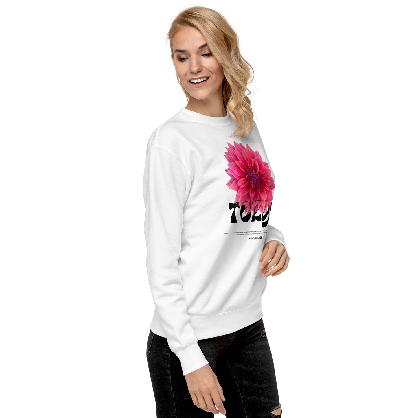 Essential Stylish Crewneck Premium Sweatshirt with “Tokyo - Pink Dahlia” motif