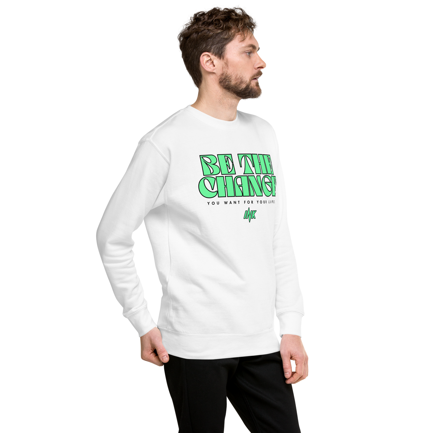 Essential Stylish Crewneck Premium Sweatshirt with "Be The Change" print