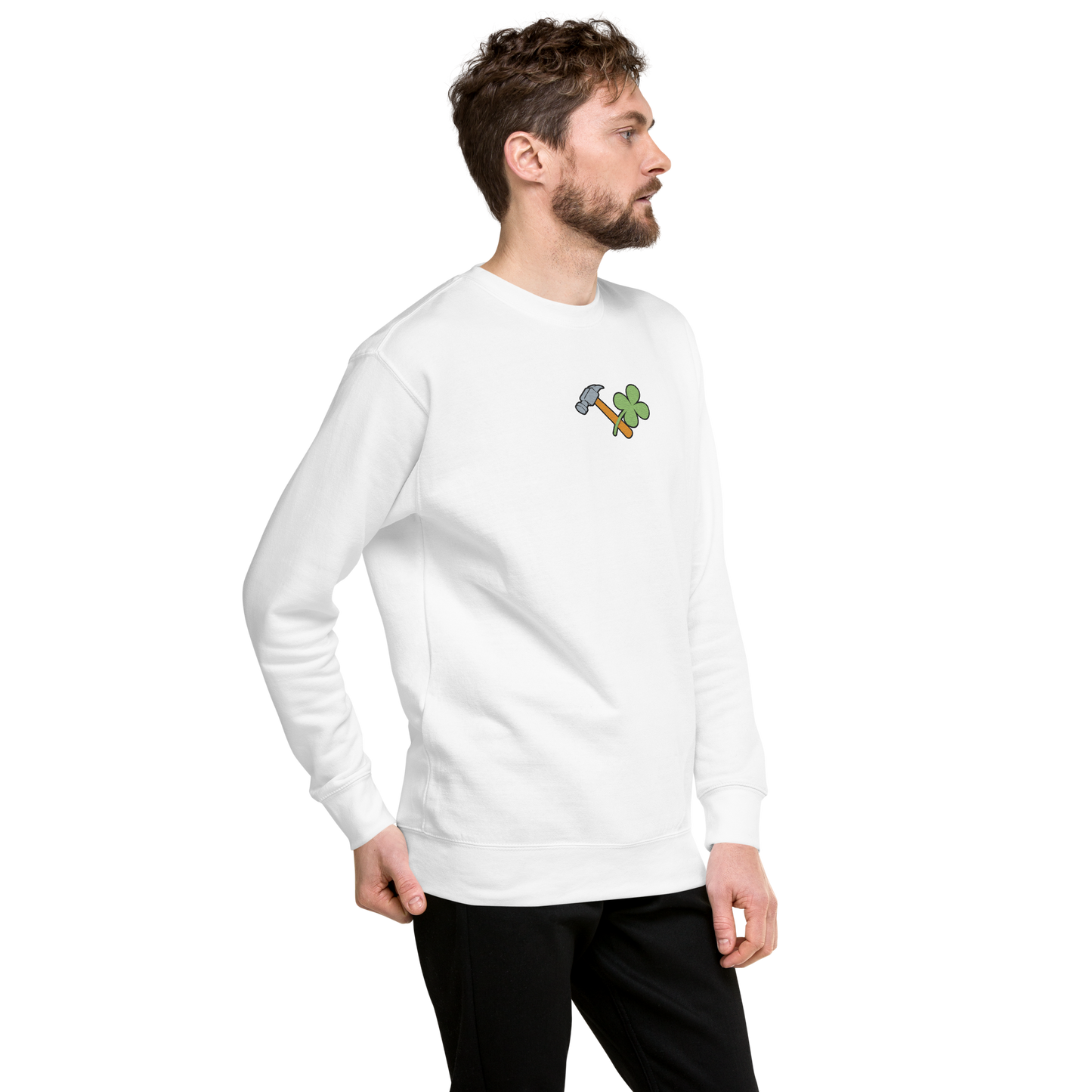 Essential Stylish Crewneck Premium Sweatshirt with embroidered "Lucky Worker" motif