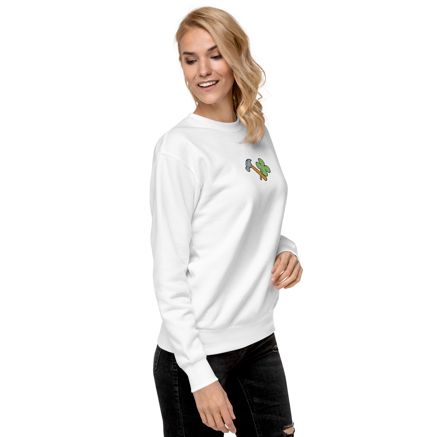 Essential Stylish Crewneck Premium Sweatshirt with embroidered "Lucky Worker" motif