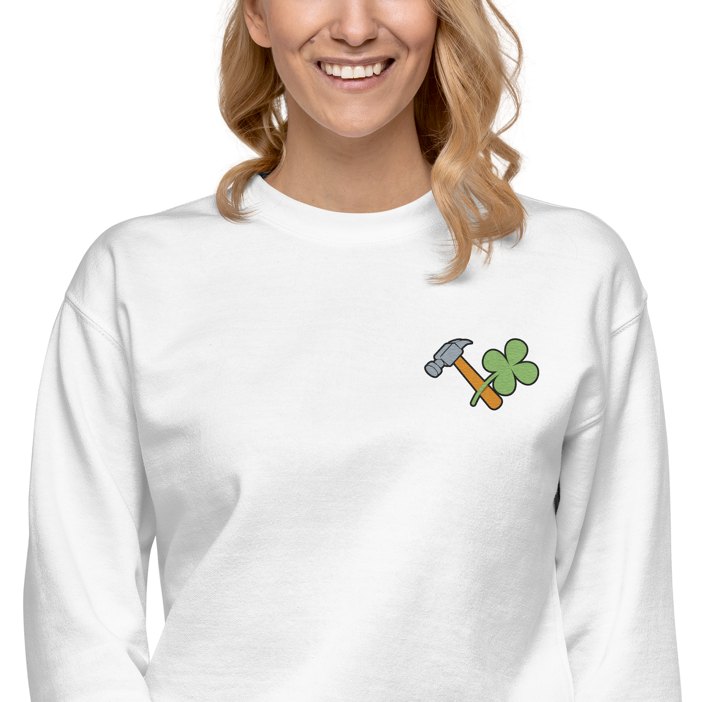 Essential Stylish Crewneck Premium Sweatshirt with embroidered "Lucky Worker" motif